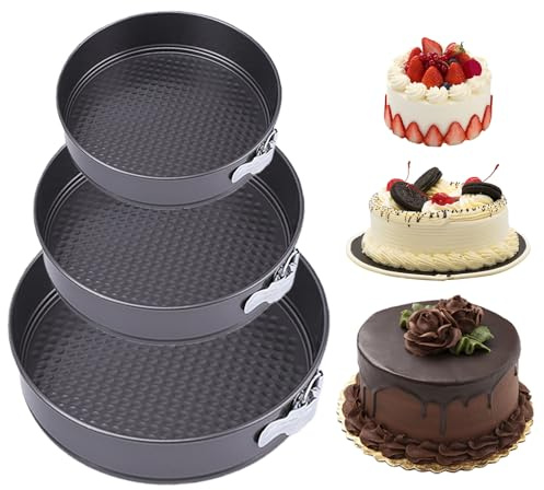 WIYETY 3er Set Springform Backform: Antihaft Kuchenform Rund, Praktische Runde Backform, Antihaft Springform, Tortenform Zum Backen Verschiedener Kuchen Unt Brot (20/22/24cm Schwarz)