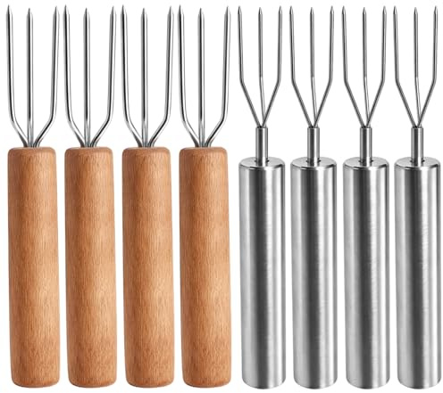 Pellkartoffelgabel, 8-teiliges Set aus Edelstahl und Holz, 10.7 cm, perfekt für Pellkartoffeln und mehr, hochwertige Materialien ﻿