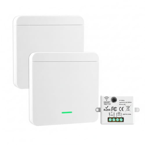 Interrupteur Sans Fil 433MHz 220V, Kit de 2 Interrupteur Va et Vient Sans Fil pour Lampe, Kit Interrupteur Radio Éclairage avec Télécommande Murale, Récepteur 1500W, Portée 30 m, Maison Garage