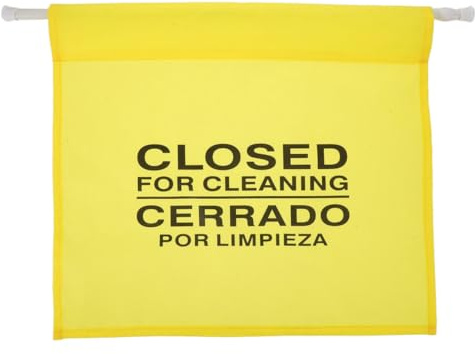 POPETPOP Restroom Closure Barrier for Housekeeping, 60-110cm Pole | Bright yellow bilingual warning panel, quick-hang hooks, portable doorway control for hotels, offices and schools