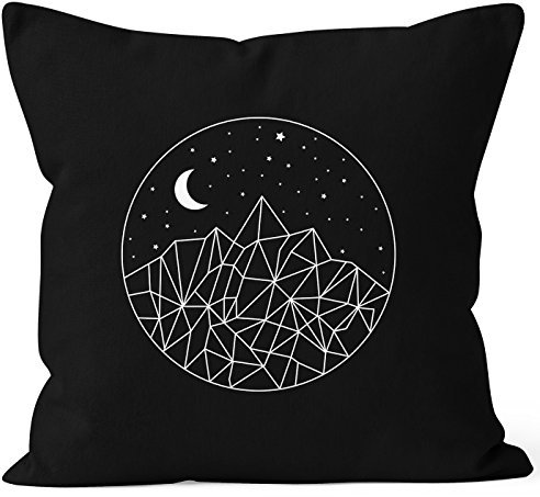 Autiga Kissenbezug Berge und Sterne Polygon Kissen-Hülle Deko-Kissen 40x40 Baumwolle schwarz Pullover