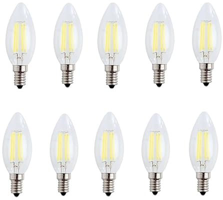 WULUN 10er Pack E14 Kerze LED Lampe für Kronleuchter, E14 Glühfaden Retrofit Classic, 4W 400 Lumen ersetzt 40 Watt, 6500K Kaltweiß, Filament Fadenlampe, Nicht Dimmbar
