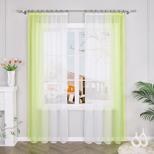Yujiao Mao 2er-Pack Verlauf-Farben Muster Voile Gardinen Schal Vorhänge mit Kräuselband, BxH 140x245cm, Grün