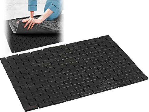 Schwarze Badematte für Badezimmer und Dusche – 40,6 x 61 cm (B x L), Bambusholz-Teppichpolster, Badematte für Whirlpool, Spa, Sauna, Wohnmobil, Wohnmobil, Outdoor
