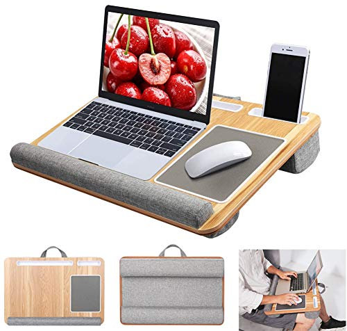 Laptopkissen Tragbare Knietablett Kissen, Laptopunterlage Notebooktisch Kissen Mit Mausunterlage, Multifunktionaler Laptop-Schoßtablett Kniekissen Mit Griff Für Zuhause Büro Und Outdoor ,Beige