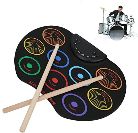 Almohadilla de batería electrónica, juego de batería enrollable de silicona portátil, instrumento de percusión para principiantes adultos enrollado a mano de colores(Vistoso)