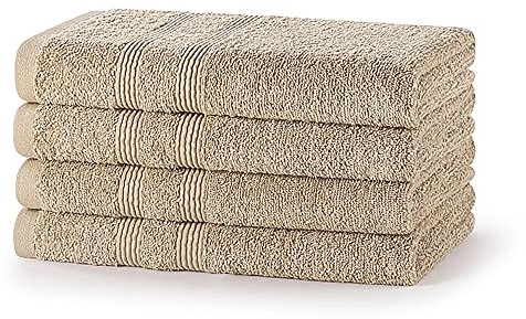 Vozbi Hand Towels for Bathroom | 50 x 85 cm (4-Pack) | Highly Absorbent, Ultra Soft & 100% Cotton | Thick for Kitchen, Hotel & Spa (Latte)