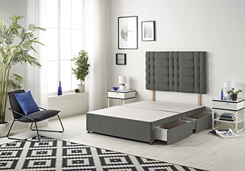 Bed Centre Bliss Grey Linen Divan Base with Headboard – 4FT6 Double (135 × 190 cm) | No Drawers | Space-Saving Platform | UK Made | Hypoallergenic & Fire-Safe