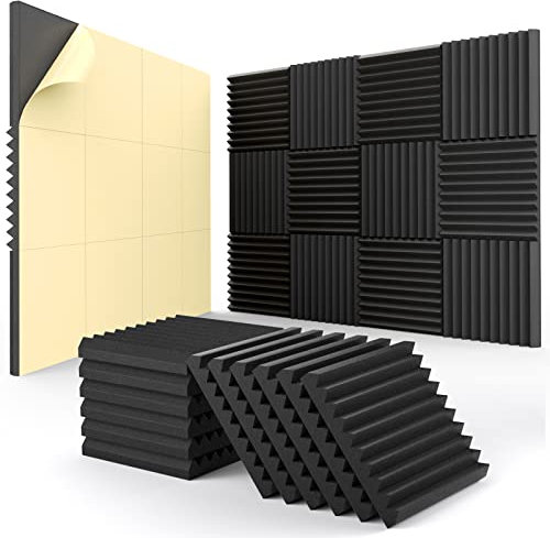 Akustikpaneele, selbstklebend, 2,5 x 30,5 x 30,5 cm, schalldichter Schaumstoff, hohe Dichte, schalldichte Wandpaneele für Heimstudio, 12 Stück