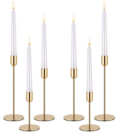 PNAVMG Goldfarbene Kerzenhalter für Stabkerzen, Set mit 6 Dekorationen, Kerzenständer, Langer Halter für Tischdekorationen, Hochzeit, Jahrestag, Party (Kerzen Nicht im Lieferumfang enthalten)
