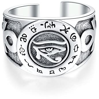 Ringe für Herren Auge des Horus Ring 925 Sterling Splitter Einstellbarer Ring Ägyptischer alter Glücksschutz Schmuck für Männer Frauen