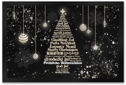 Fröhliche Weihnachten in verschiedenen Sprachen Fußmatte XXL in 50x75 cm als lustiges Geschenk für weltoffene Menschen die Allen Besuchern EIN frohes Weihnachtsfest wünschen