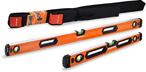 VANQUISH 48-Inch and 24-Inch Heavy Duty Aluminum Box Beam Long Spirit Level Set with Storage Bag (4765-S1)