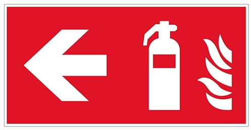 Aufkleber Richtungs-Hinweis „Feuerlöscher“ Brandschutz Symbol Folie nach ISO 7010 (F001) | 30x15cm Made in Germany, Größe: Links | 30x15cm