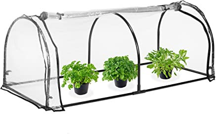Relaxdays Folienfrühbeet, HBT: 71 x 189 x 78 cm, breite Tür, Frühbeet Tunnel, Aufzucht, Gewächshaus, PVC, transparent