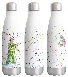 Fisherman Fishing Fly Fish Dad Grandad Watercolour rainbow art Bottle double Wall insulated Stainless steel sport Drinks 500ml Gift ideal for school work office Oudoor sports keeps Hot and Cold Drinks