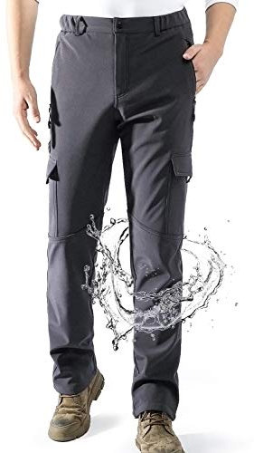 AOLI RAY Herren Wanderhose Wasserdicht Gefüttert Outdoorhose Skihose Trekkinghose Winddicht Warm Softshellhose mit 6 Taschen für viele Outdoor-Aktivitäten Grau XL