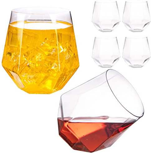 LUODA Weingläser ohne Stiel, 340 ml, klare Kunststoff-Diamant-Weingläser, Kunststoff-Weingläser, Kunststoff-Weingläser für Weißwein, Rotwein, Cocktail und Whiskey, 32 Stück