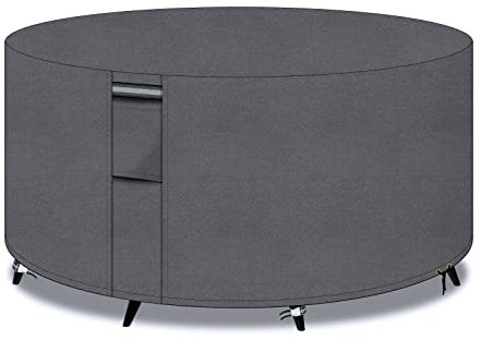 PATIO PLUS Garden Heavy Duty Table Covers Round with Air Vents, 600D Oxford Fabric Circular Patio Set Table Cover, Garden Furniture Set Cover Waterproof, Windproof, Anti-UV, 163x71cm, Grey