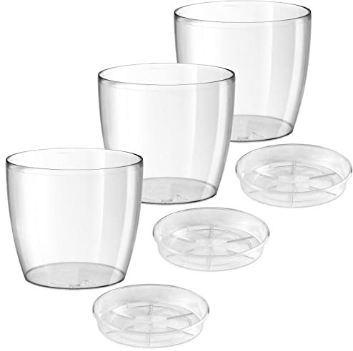 ECOMACETAS FLOWERPOT STORE Maceta de Plástico Transparente, Redonda para Orquídeas o Decoración (3, 16cm)