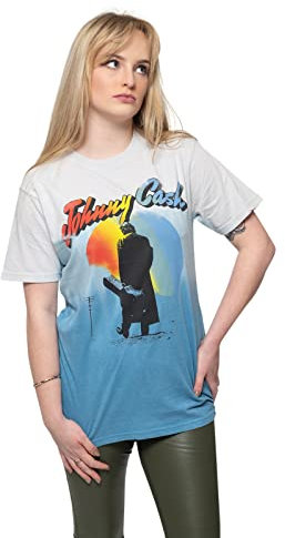 Johnny Cash Unisex Walking Guitar Logo Offizielles Blue Dye Wash T-Shirt, blau, S