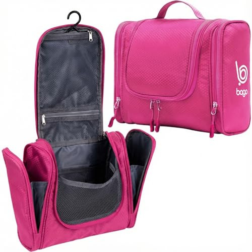 bago Travel Toiletry Bag for Women and Men X-Large Waterproof Hanging Large Toiletry Bag for Bathroom and Travel Bag for Toiletries Organizer - Makeup Bag (Pink)