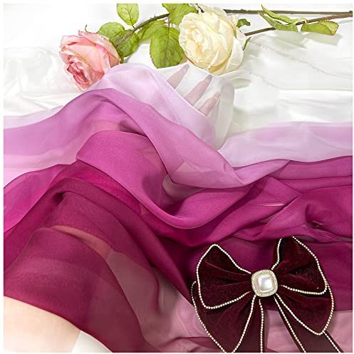 Chiffon stoff meterware Farbverlauf Bedruckter Chiffonstoff 150cm Breit Meterware Für Rockhemden Kleidung Handarbeit(Color:Fuchsia Farbverlauf weiß)