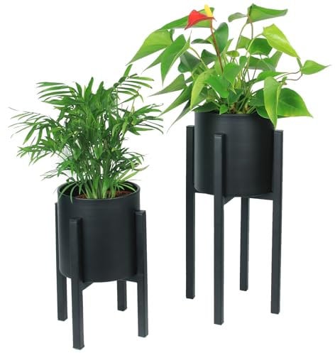 alma home Lot de 2 pots de fleurs en métal noir avec pieds et cache-pot H 23 et 33 x l 12 cm comme support pour plantes d'intérieur et d'extérieur