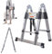 3.8M Telescopic Straight Ladder A-Frame Sturdy Stainless Steel Folding Ladder 12.5ft 2-IN-1 Extension Ladder with Support Bar 330lb Max Load for Household Outdoor Work