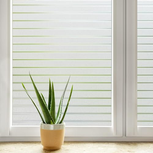 DOWELL Window Film Privacy Film for Glass Windows 30x200cm, Frosted Stripe Pattern Sticker Static Cling, Opaque Self Adhesive Glass Vinyl Decorative Covering Office Bathroom Home Temporary Blinds