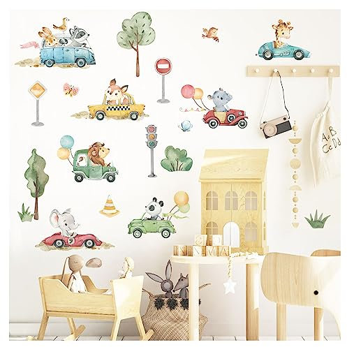 DEKO KINDERZIMMER Wandsticker Auto Wandtattoo Tiere Straßenverkehr Wandaufkleber für Kinderzimmer Wald Schlafzimmer Babyzimmer Wanddeko DK1130-04