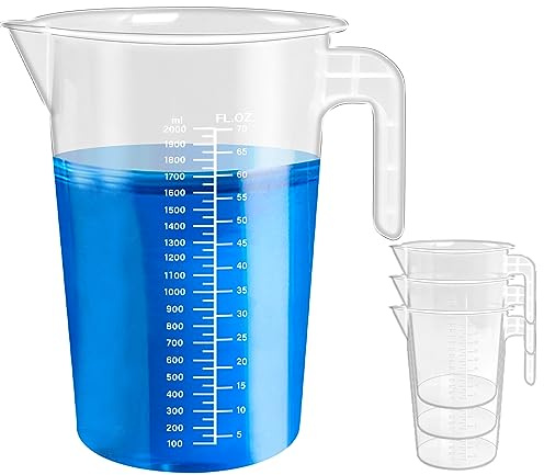 Aemygo Lot de 4 pichets gradués en plastique transparent de 2 litres avec poignée pour peinture, résine, époxy, ingrédients de cuisine