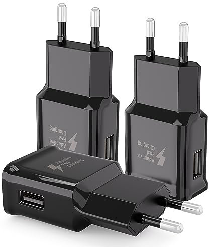 3er-Pack USB Ladegerät Stecker, Schnellladegerät Netzteil USB Adapter Ladestecker kompatibel mit Samsung Galaxy S21 S20 S10 S6 S7 S8 S9/Edge/Plus/Active,A34,A13,A03,Z Flip3,Z Fold2,M53 5G Handy
