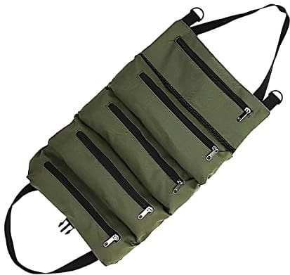 JNNJ Werkzeugrollen-Organizer, Auto-Werkzeug-Rolltasche Mit Reißverschluss Taschen, Multi-Purpose Canvas Tool Roll for Elektriker, Haushalt, Auto Motorrad(Grün)