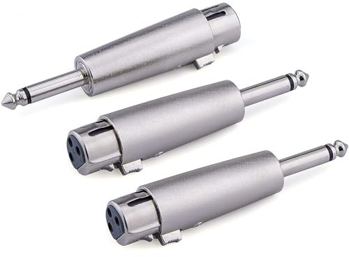 Greluma 3 Pezzi Adattatore TS Maschio a XLR Femmina da 1/4 di Pollice,Spina Mono sbilanciata da 6,35 mm a connettori Audio Convertitore XLR Femmina a 3 PIN