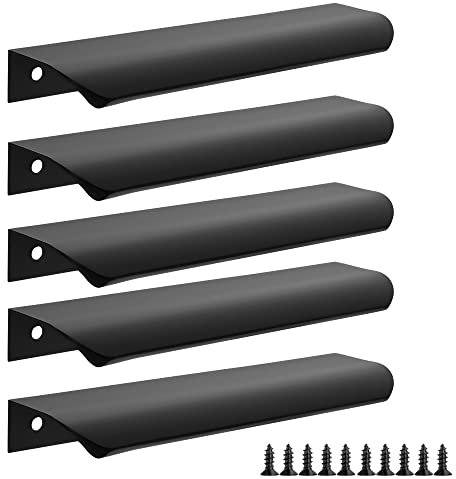 Malimali 5 Pack Black Kitchen Cupboard Handles - Finger Edge Pulls for Cabinets & Drawers, 150mm Modern Aluminum Bathroom Cabinet Handles, Matte Black