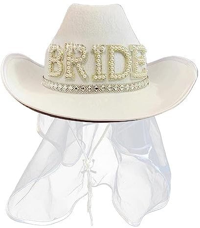 Luckxing Cowgirl-Hüte Braut-Cowboy-Hüte - Weiße Cowgirl-Hut-Hochzeits-Brautpar -Dekoration - 40 * 33 * 14 cm weißer Cowgirl-Hut für Bachelorette & Brautparty, Hochzeitsdekoration