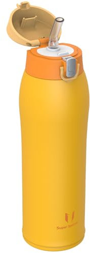 Super Sparrow Edelstahl Trinkflasche mit Strohhalm, Trinkbecher - 750ml - BPA Frei, Auslaufsicher Trinkflaschen kinder, Wasserflasche für Sport, Reisen, Schule