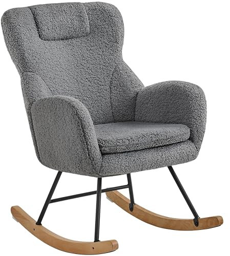 Yaheetech Rocking Chair for Adults, Boucle Fabric Nursing Chair with Metal Legs and Wood Base for Living Rooms Bedrooms Balcony, Dark Grey