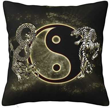 MELPHI Quadratisches Kissen mit Yin-Yang-Drachentigerdruck, kann in jedem Zimmer, Schlafzimmer, Gästezimmer, Kinderzimmer verwendet werden