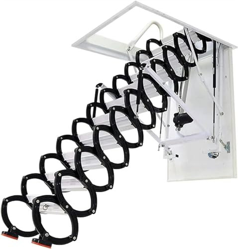 BTURYT Bodentreppe Ziehharmonika Loft Leitern Dachbodentreppe aus legiertem Stahl, herunterziehbare Dachbodenleiter, Teleskopleiter for den Innenbereich, Belastung 300 kg