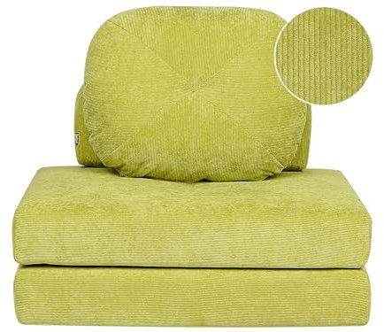 Beliani Bodensofa aus Cord grün 1-Sitzer mit Kissen Schlaffunktion ausklappbar Olden