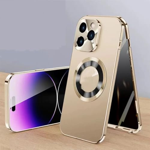 ADKOT für iPhone 15 14 13 12 Pro Max Metall Magnetisches kabelloses Laden primäre Handyhülle,Gold,Für iPhone 14Pro