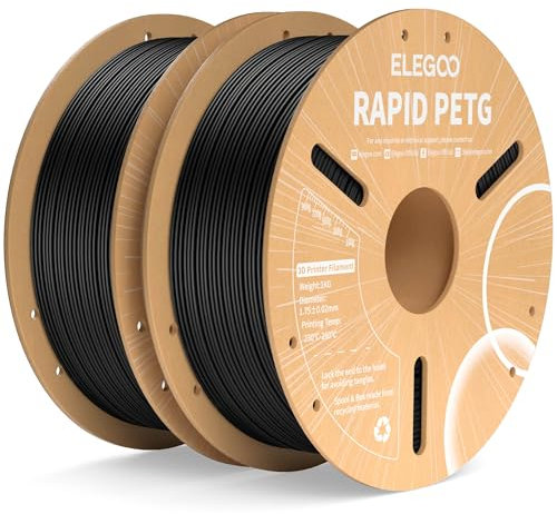 ELEGOO Rapid PETG Filament 1.75mm Schwarz 2KG, High Speed 30-600mm/s 3D Drucker Filament Maßgenauigkeit +/- 0.02 mm, 2 Stück 1kg Pappspule(2.2lbs) Passend für die meisten FDM 3D Drucker