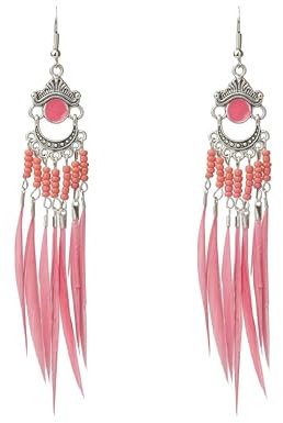 Damen Ohrhänger im Boho-Stil Feder-Ohrringe Ohrhaken Frauen Schmuck Ohrringe (rosa)