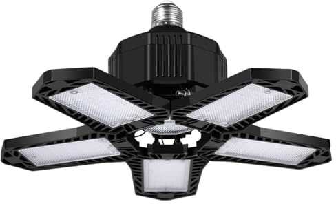 HOMSFOU Led Garagenleuchte 80W Garagenleuchten Led Mit 5 Verstellbaren Paneelen Faltbare Deckenleuchte Für Garage Werkstatt Keller Und Lager E27 Flimmerfrei