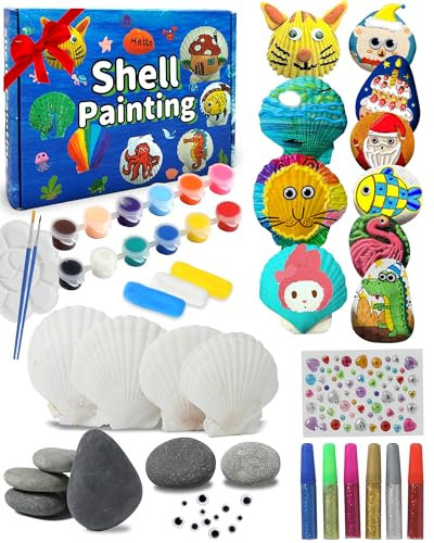 Yuforr Rock & Sea Shell Painting Kit-Arts & Crafts Gifts for Boys Girls Ages 3-12- Craft Activities Kits
