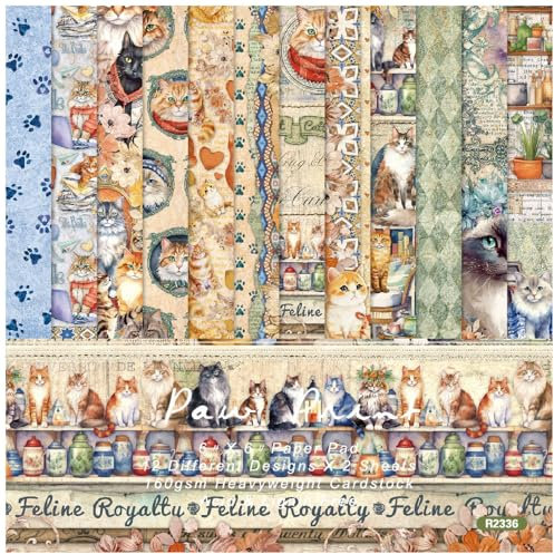 Scrapbooking Papierblock, 6x 6 24 Blatt Papierpakete mit Katzenmuster und schönen Haustieren, 12 Designs, einseitiger Hintergrund for Fotoalben, Bastelzubehör for DIY-Karten