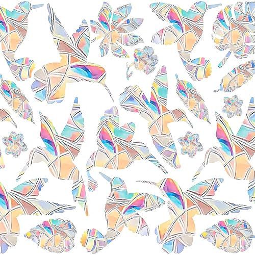 30 Stück Suncatcher Sticker, Fensteraufkleber Vogelschutz für GlasscheibenPrisma Fensteraufkleber,Vogelaufkleber für Fensterscheiben,Selbstklebend Vogel Fensterbilder,Regenbogen Fenstersticker