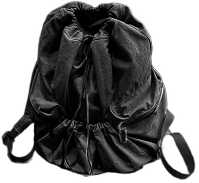 FUXIU und Schulranzen großer Rucksack mit Kordelzug für den täglichen Gebrauch, Schwarz